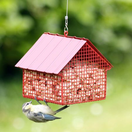 Erdnuss-Futterspenderhäuschen rot zum Aufhängen von Wildlife Garden