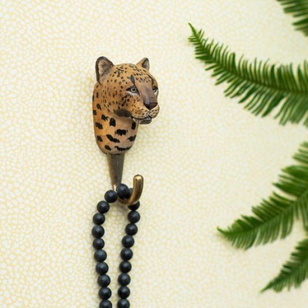 Wildlife Garden Haken Leopard handgeschnitzt