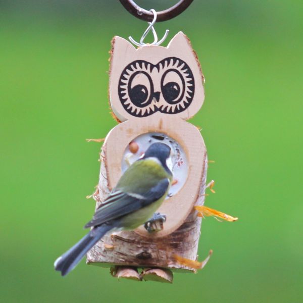 Futtereule klein mit einem Futterloch aus Vogelfutter und Rindertalg