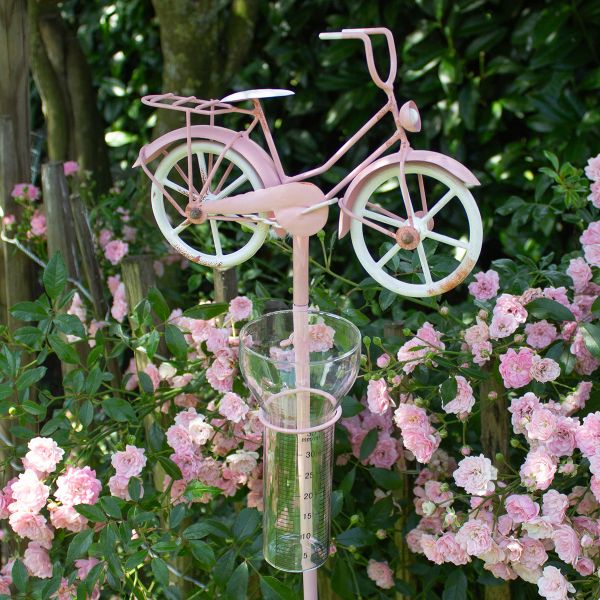 Regenmesser mit Fahrrad rosa