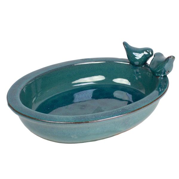 Vogeltränke Keramik oval blau/türkis,  Esschert Design