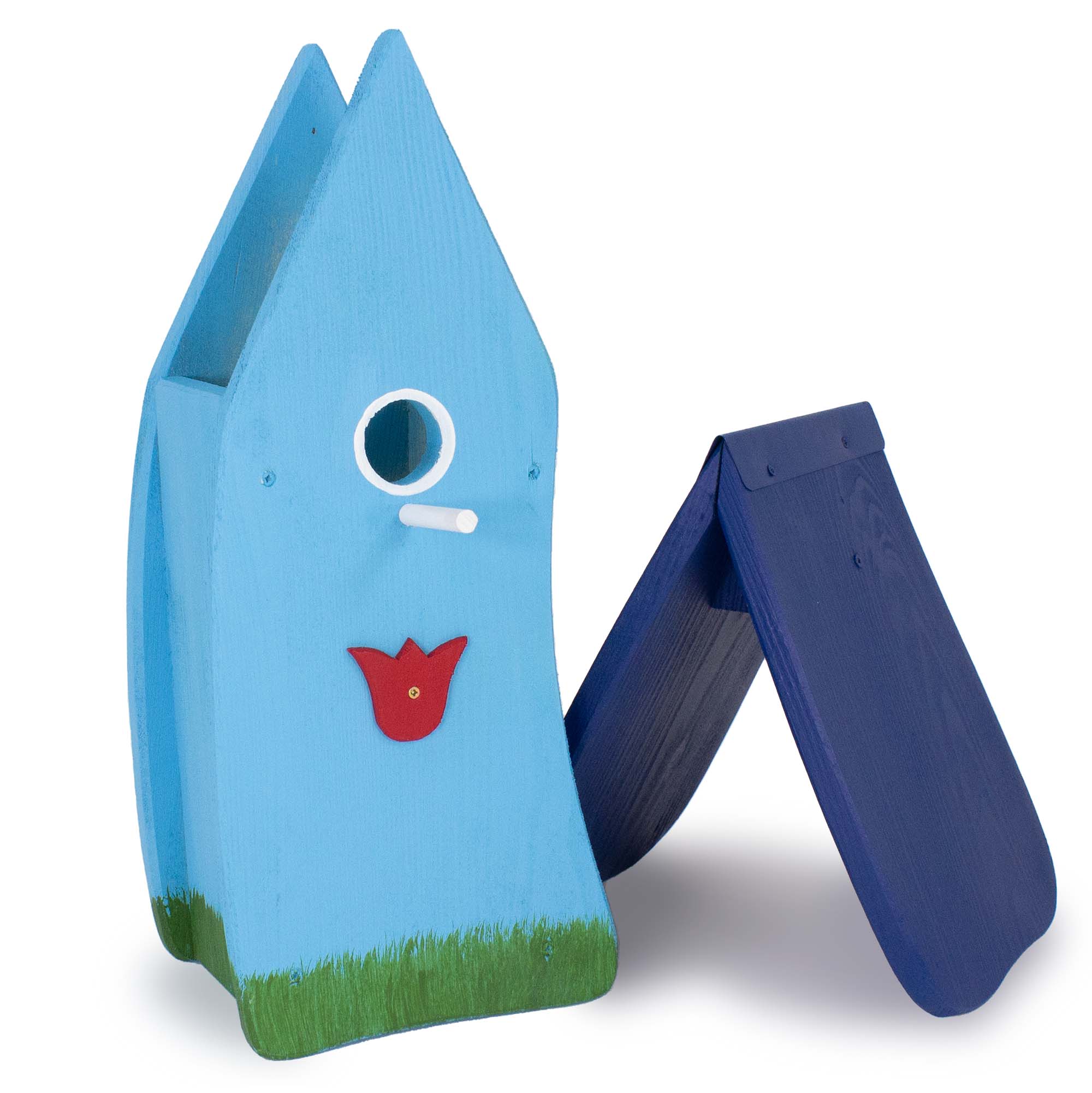 Vogelvilla Nistkasten hellblau mit Tulpe