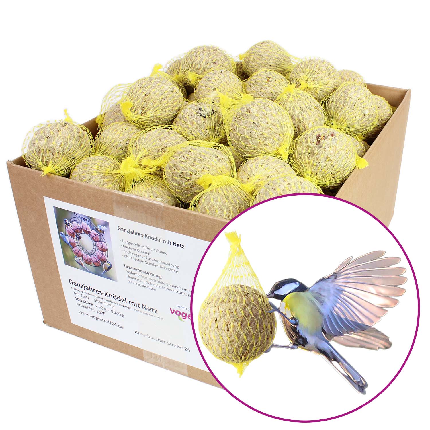 100 Meisenknödel mit Beeren und Insekten MIT NETZ im SPARPAKET