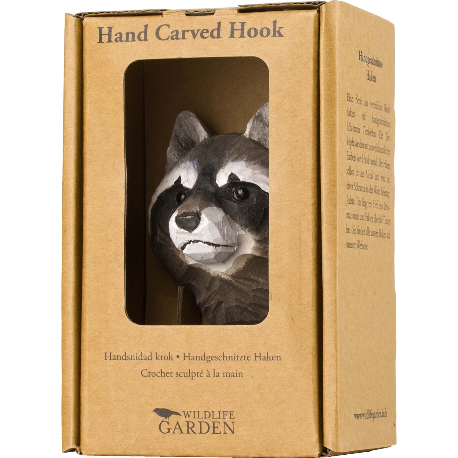 Wildlife Garden Haken Waschbär handgeschnitzt