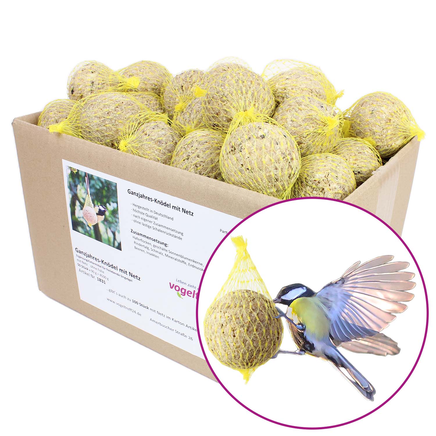 50 Meisenknödel mit Beeren und Insekten MIT NETZ