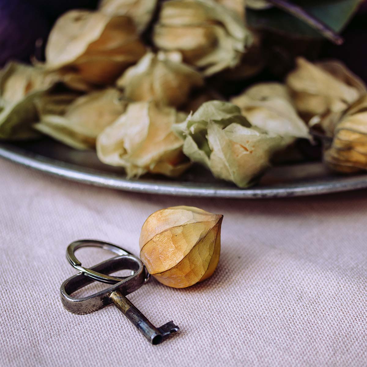 Physalis handgeschnitzter Schlüsselanhänger
