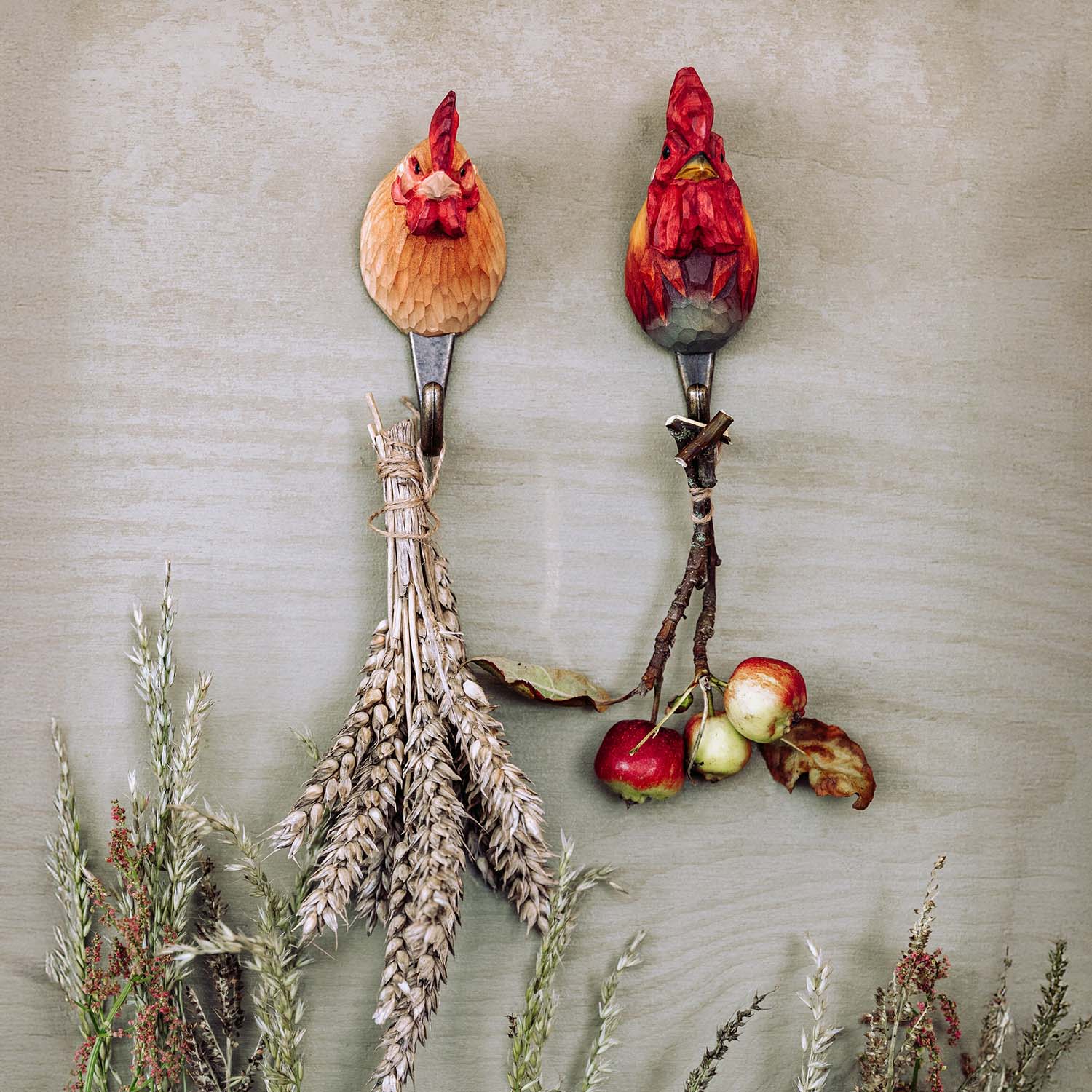 Wildlife Garden Haken Hahn handgeschnitzt