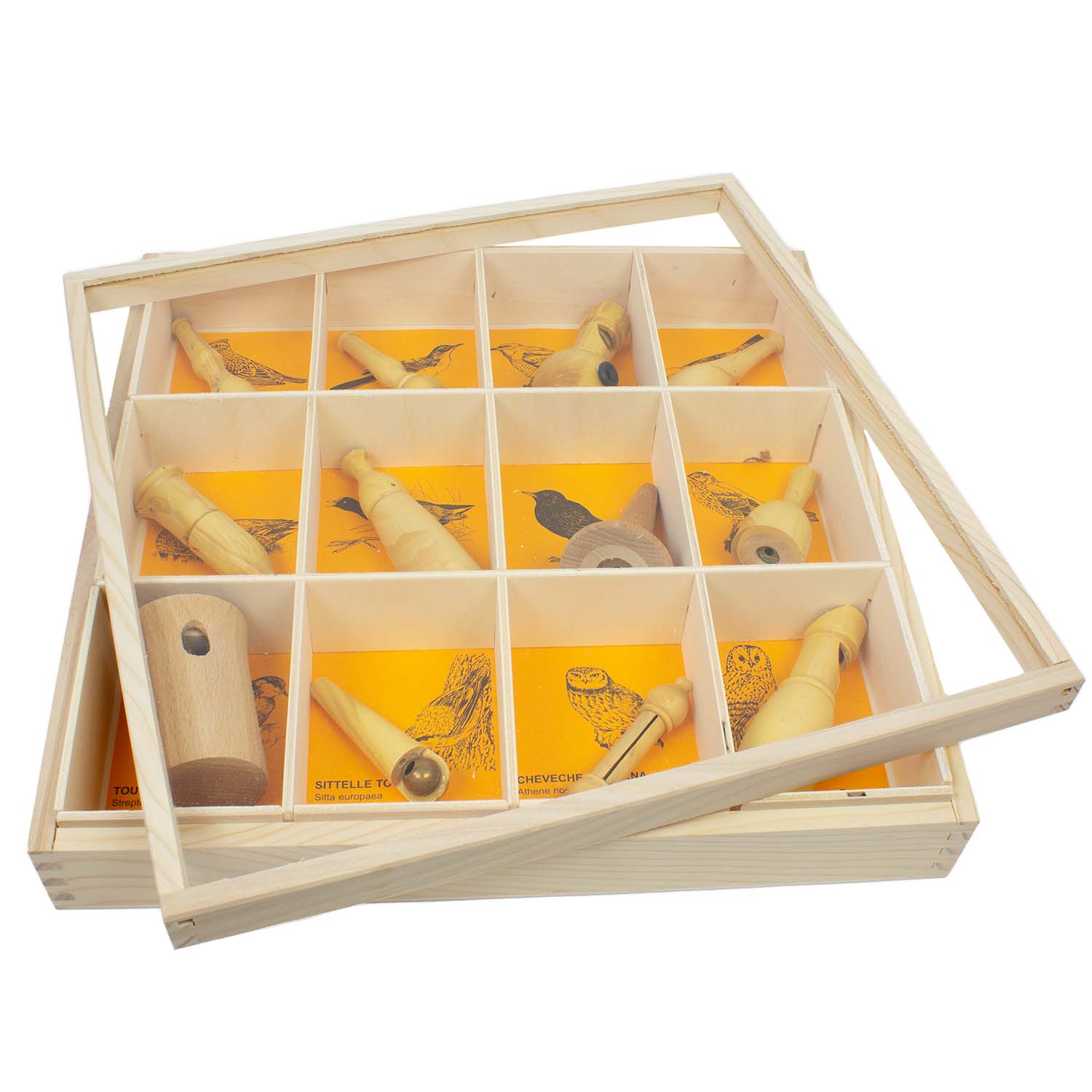 Vogelpfeifen 12 Nester - "Vögel Europas" mit VITRINE