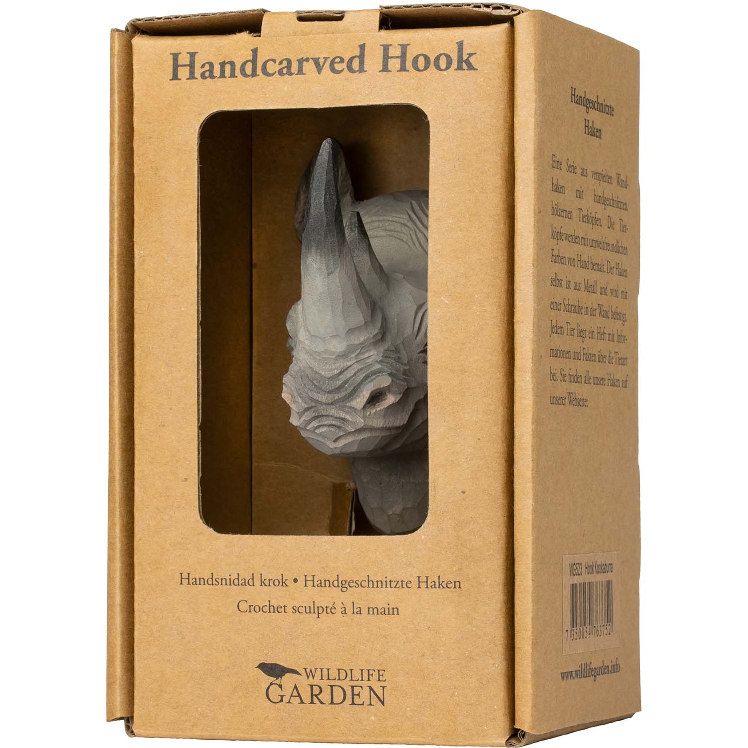 Wildlife Garden Haken Nashorn handgeschnitzt
