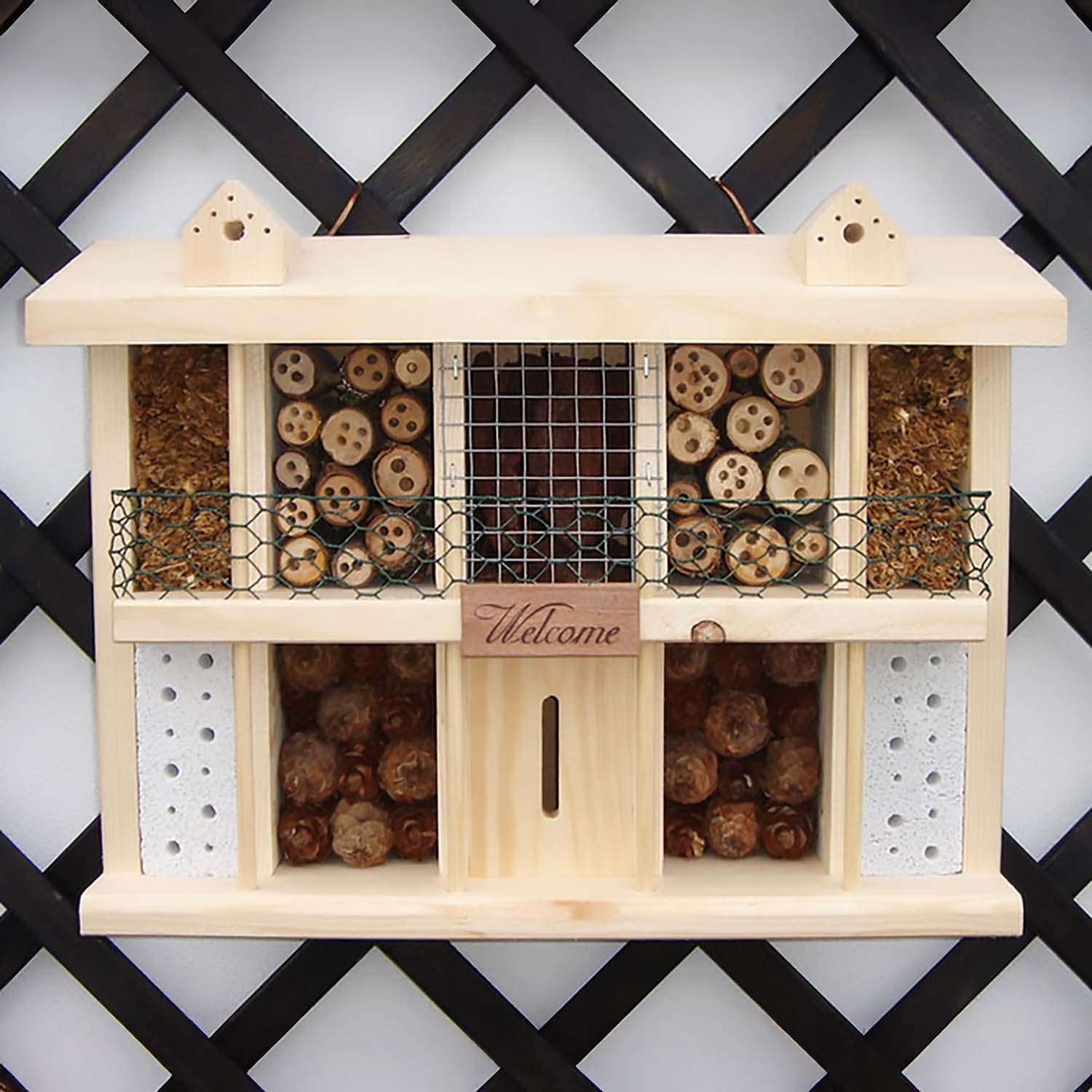 Luxus Insektenhotel für Garten Nützlinge wie Wildbiene Florfliege Marienkäfer Schmetterlinge