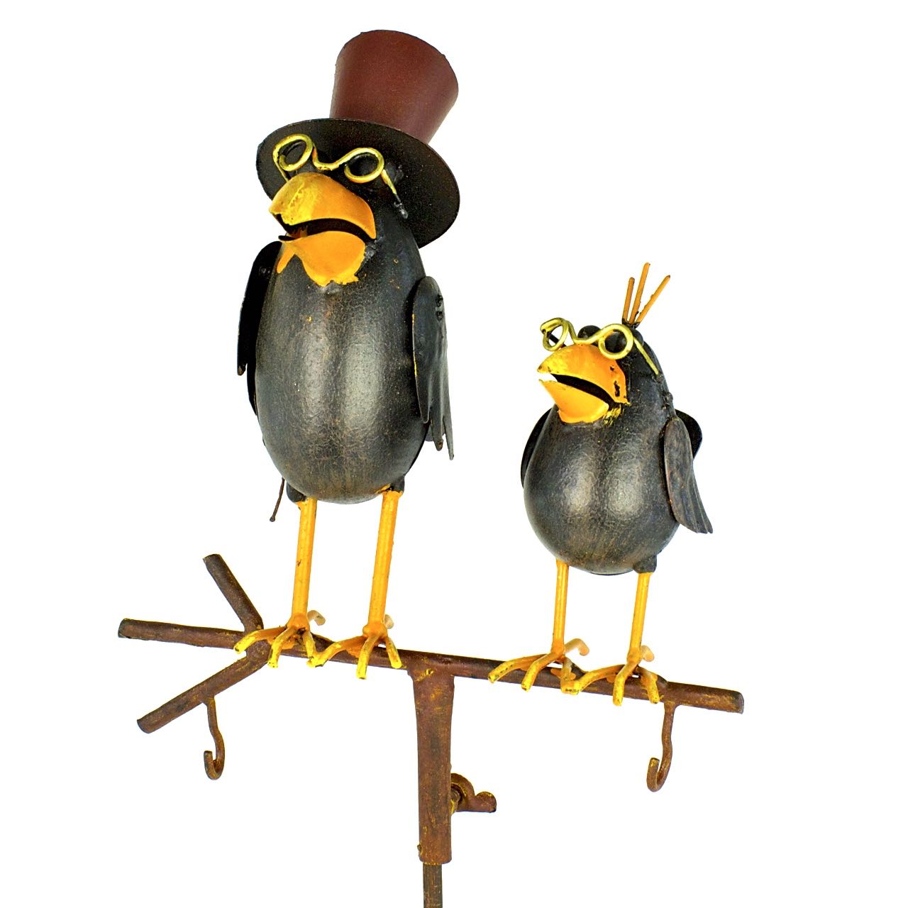 Rabe Jakob mit Sohn auf Stab - Gartenstecker für Meisenknödel
