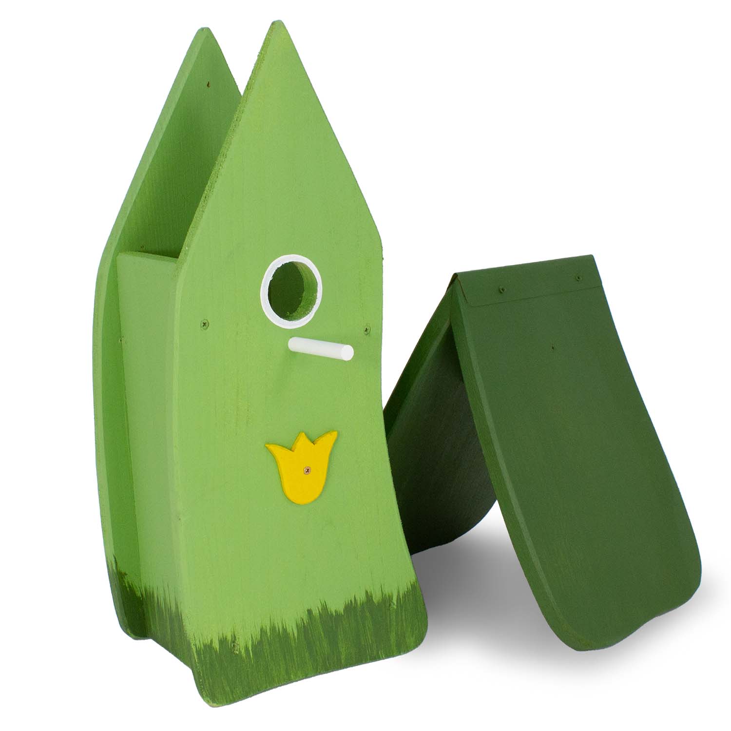 Vogelvilla Nistkasten grün mit Tulpe